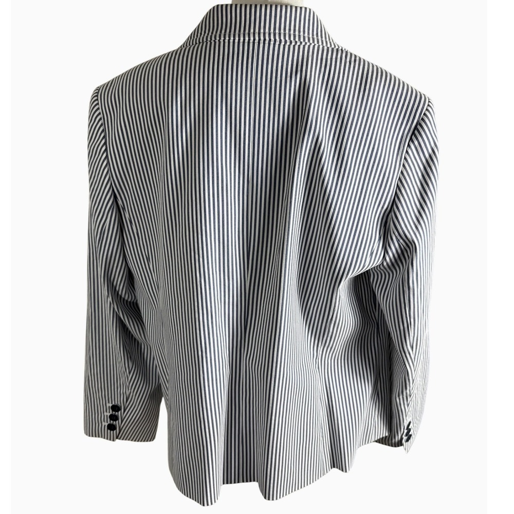 Nine West Womens 14W Blue White Striped Blazer Two Button Cotton Blend Jacket - Picture 2 of 9